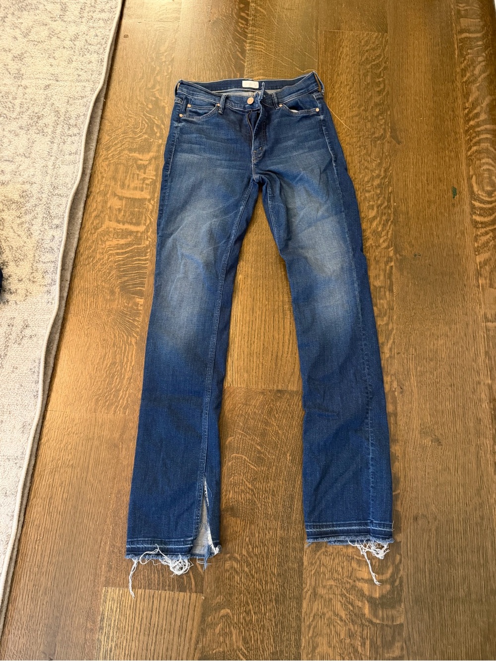 MOTHER Distressed Dark Blue Straight-Leg Jeans